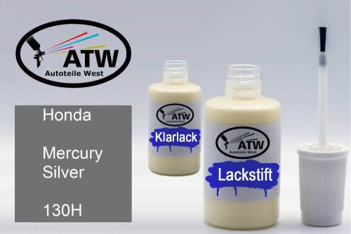 Honda, Mercury Silver, 130H: 20ml Lackstift + 20ml Klarlack - Set, von ATW Autoteile West.